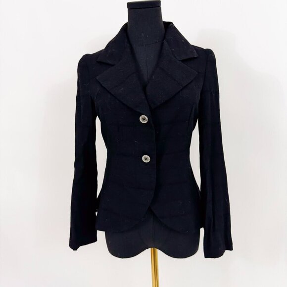 TRELISE COOPER FULL WOOL BLACK BLAZER WITH RUFFLE AND BUTTON TOP - Picture 1 of 10